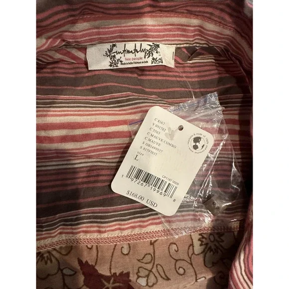 FREE PEOPLE Watching Waves Maxi Shirt / Mauve Combo Size Large - Picture 4 of 7